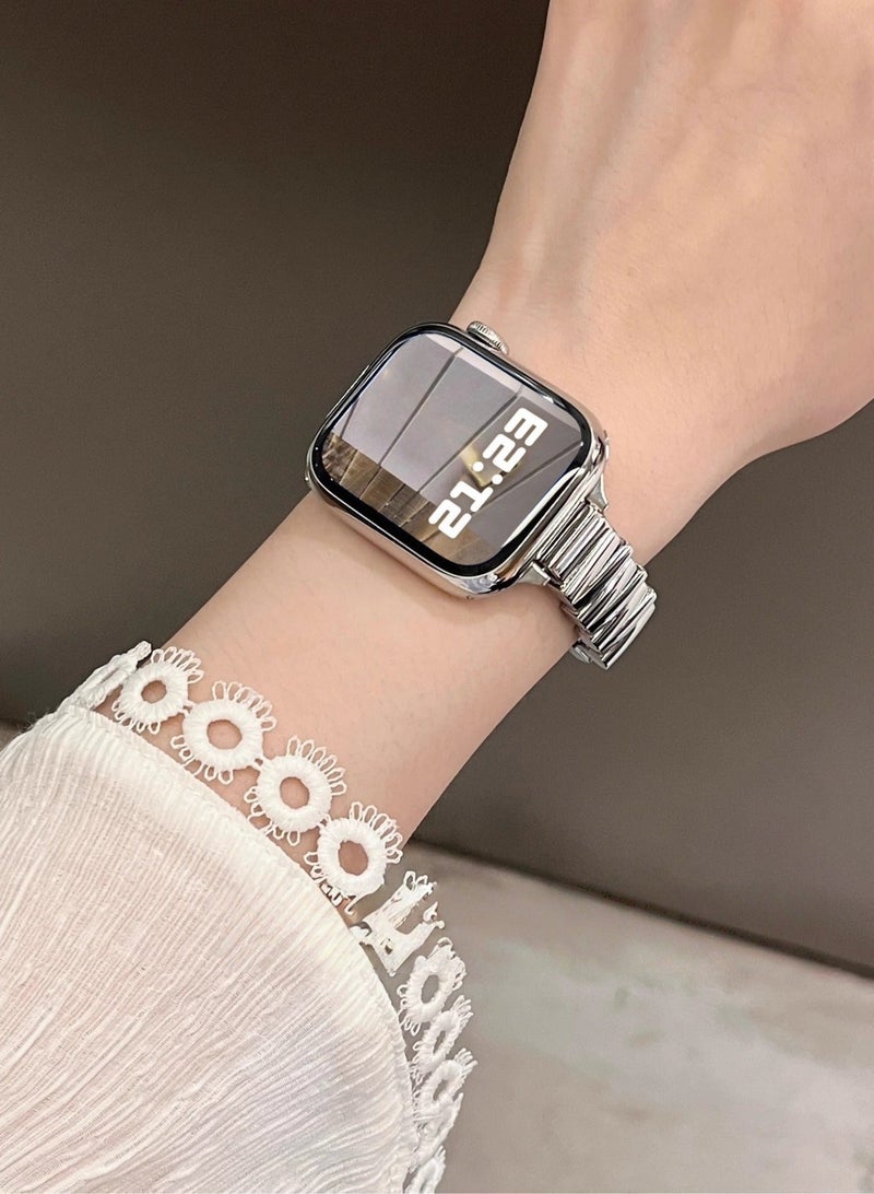 BESTPEAK Apple Watch bands 2 Pack  irregular metal thin butterfly buckle Bands Compatible with Apple Watch Band 38mm 40mm 41mm , Adjustable Magnetic Metal Strap Thin Waterproof Wristbands Compatible with iWatch Apple Watch Series11 10 8 7 6 5 4 3 2 1（41/40/38/42mm（Series 11/10）2pcs-silver and rose gold - Image 5